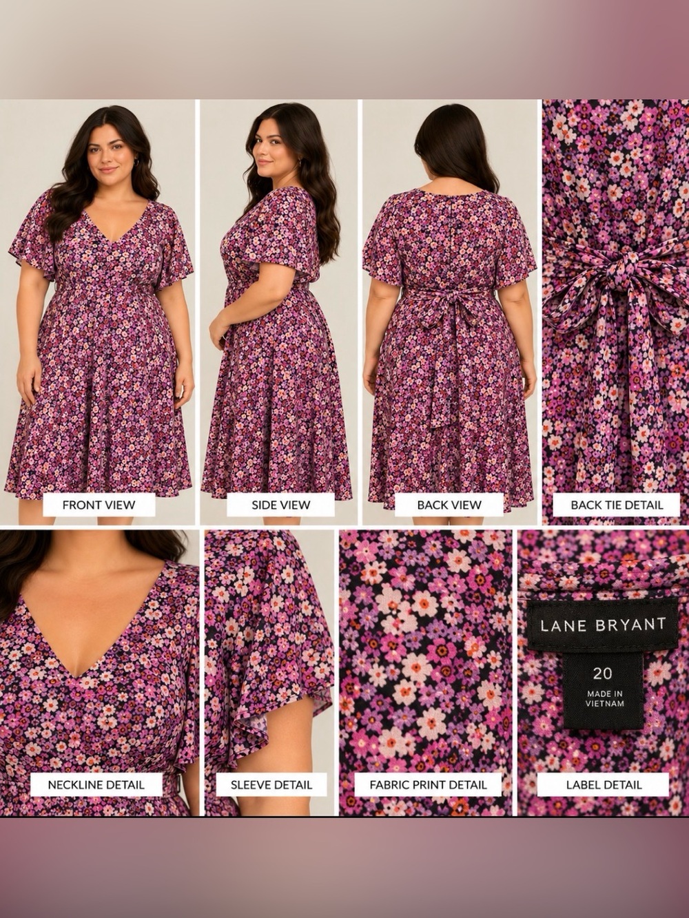 Lane Bryant Purple Floral V‑Neck Midi Dress